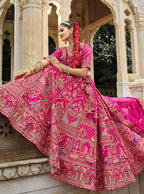 Monjolika Fashion Rani Pink Khatli Embroidered Silk Blend Bridal Lehenga Choli | Grocsy