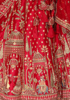 Monjolika Fashion Red Khatli Embroidered Silk Blend Bridal Lehenga Choli | Grocsy