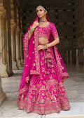 Monjolika Fashion Magenta Pink Khatli Embroidered Silk Blend Bridal Lehenga Choli | Grocsy