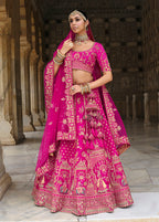 Monjolika Fashion Magenta Pink Khatli Embroidered Silk Blend Bridal Lehenga Choli | Grocsy