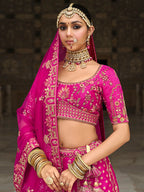 Monjolika Fashion Magenta Pink Khatli Embroidered Silk Blend Bridal Lehenga Choli | Grocsy