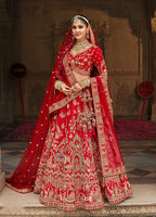Monjolika Fashion Red Khatli Embroidered Silk Blend Bridal Lehenga Choli | Grocsy