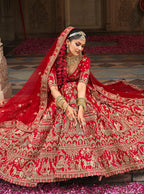 Monjolika Fashion Red Khatli Embroidered Silk Blend Bridal Lehenga Choli | Grocsy