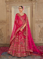 Monjolika Fashion Rani Pink Khatli Embroidered Silk Blend Bridal Lehenga Choli | Grocsy