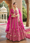 Monjolika Fashion Magenta Pink Khatli Embroidered Silk Blend Bridal Lehenga Choli | Grocsy