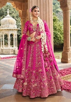 Monjolika Fashion Magenta Pink Khatli Embroidered Silk Blend Bridal Lehenga Choli | Grocsy