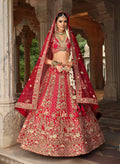 Monjolika Fashion Red Khatli Embroidered Silk Blend Bridal Lehenga Choli | Grocsy