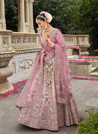 Monjolika Fashion Light Pink Khatli Embroidered Silk Blend Bridal Lehenga Choli | Grocsy