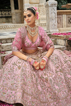 Monjolika Fashion Light Pink Khatli Embroidered Silk Blend Bridal Lehenga Choli | Grocsy