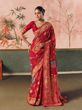 Monjolika Fashion Red Bandhej Weaving Work Faux Khadi Georgette Saree | Grocsy