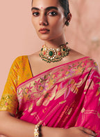 Monjolika Fashion Rani Pink Bandhej Weaving Work Faux Khadi Georgette Saree | Grocsy