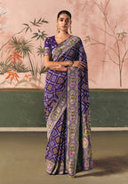 Monjolika Fashion Violet Bandhej Weaving Work Faux Khadi Georgette Saree | Grocsy