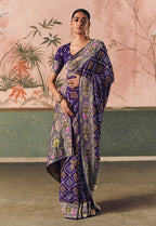 Monjolika Fashion Violet Bandhej Weaving Work Faux Khadi Georgette Saree | Grocsy