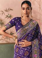 Monjolika Fashion Violet Bandhej Weaving Work Faux Khadi Georgette Saree | Grocsy