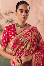 Monjolika Fashion Rani Pink Bandhej Weaving Work Faux Khadi Georgette Saree | Grocsy