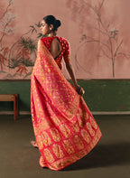 Monjolika Fashion Gajri Pink Bandhej Weaving Work Faux Khadi Georgette Saree | Grocsy