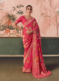 Monjolika Fashion Pink Bandhej Weaving Work Faux Khadi Georgette Saree | Grocsy