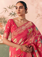 Monjolika Fashion Pink Bandhej Weaving Work Faux Khadi Georgette Saree | Grocsy