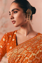 Monjolika Fashion Orange Bandhej Weaving Work Faux Khadi Georgette Saree | Grocsy