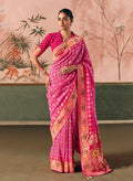 Monjolika Fashion Pink Bandhej Weaving Work Faux Khadi Georgette Saree | Grocsy