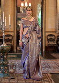 Monjolika Fashion Kanjivaram Silk Blend Classic Saree with Woven Work for Women in Violet | Grocsy