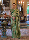 Monjolika Fashion Kanjivaram Silk Blend Classic Saree with Woven Work for Women in Green | Grocsy
