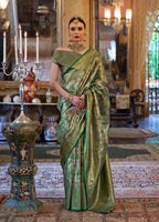Monjolika Fashion Kanjivaram Silk Blend Classic Saree with Woven Work for Women in Green | Grocsy