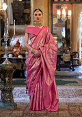Monjolika Fashion Kanjivaram Silk Blend Classic Saree with Woven Work for Women in Pink | Grocsy