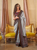 Monjolika Fashion Grey Printed Silk Blend Party Contemporary Saree | Grocsy
