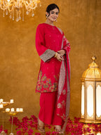Yufta Pink Pakistani Style Kurta Dupatta Set | Grocsy