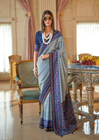 Monjolika Fashion Light Blue Printed Silk Blend Party Contemporary Saree | Grocsy