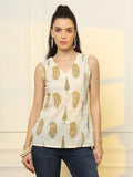 Yufta Mustard Cotton Sleeveless Boxy Top | Grocsy