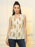 Yufta Mustard Cotton Sleeveless Boxy Top | Grocsy