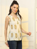 Yufta Mustard Cotton Sleeveless Boxy Top | Grocsy