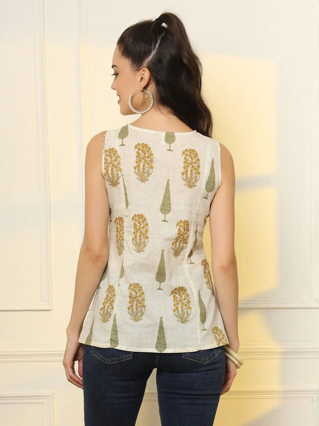 Yufta Mustard Cotton Sleeveless Boxy Top | Grocsy