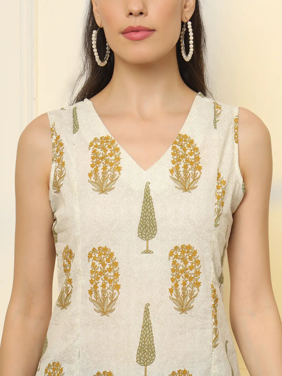 Yufta Mustard Cotton Sleeveless Boxy Top | Grocsy