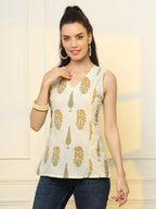 Yufta Mustard Cotton Sleeveless Boxy Top | Grocsy