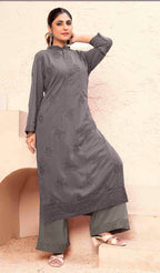 Monjolika Fashion Grey Georgette Embroidered Work Party Pant Style Suit | Grocsy