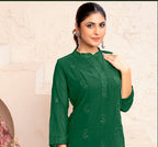 Monjolika Fashion Dark Green Georgette Embroidered Work Party Pant Style Suit | Grocsy
