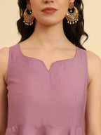 Yufta Purple Silk Sleeveless Kurta With Pant Banarasi Dupatta Set | Grocsy