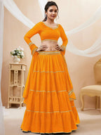 Tulsi Art Stunning Yellow Leheriya Printed Georgette Haldi Wear Lehenga Choli | Grocsy