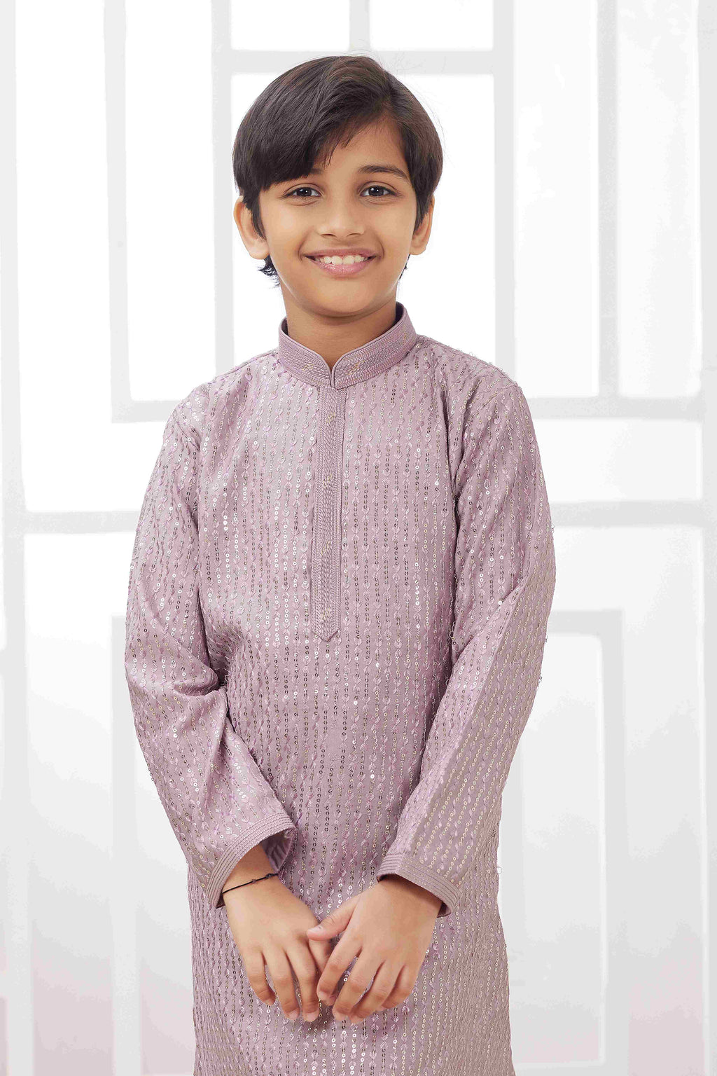 Raivat Ethnic Art Silk Embroidery Work Kids Kurta Pajama In Lilac Colour | Grocsy