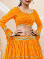 Tulsi Art Stunning Yellow Leheriya Printed Georgette Haldi Wear Lehenga Choli | Grocsy