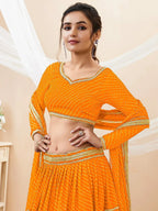 Tulsi Art Stunning Yellow Leheriya Printed Georgette Haldi Wear Lehenga Choli | Grocsy