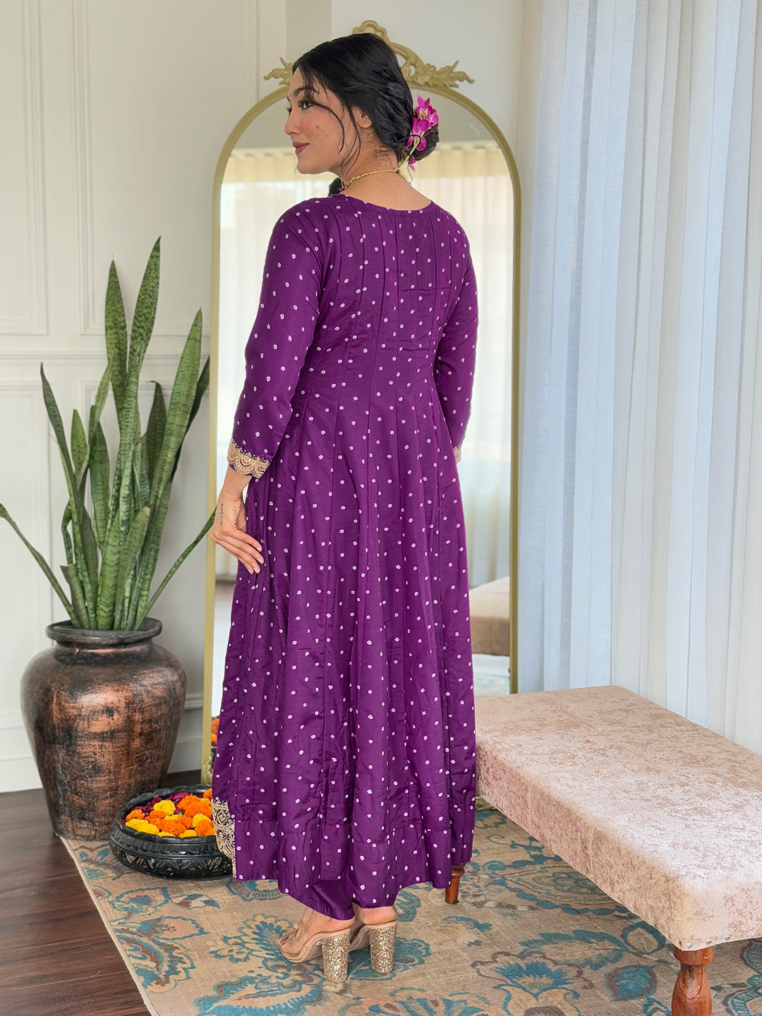 The52 Beautiful Embroidery Work with Vichitra Silk Fabric Flared Kurta, Pant and Dupatta Set | Grocsy