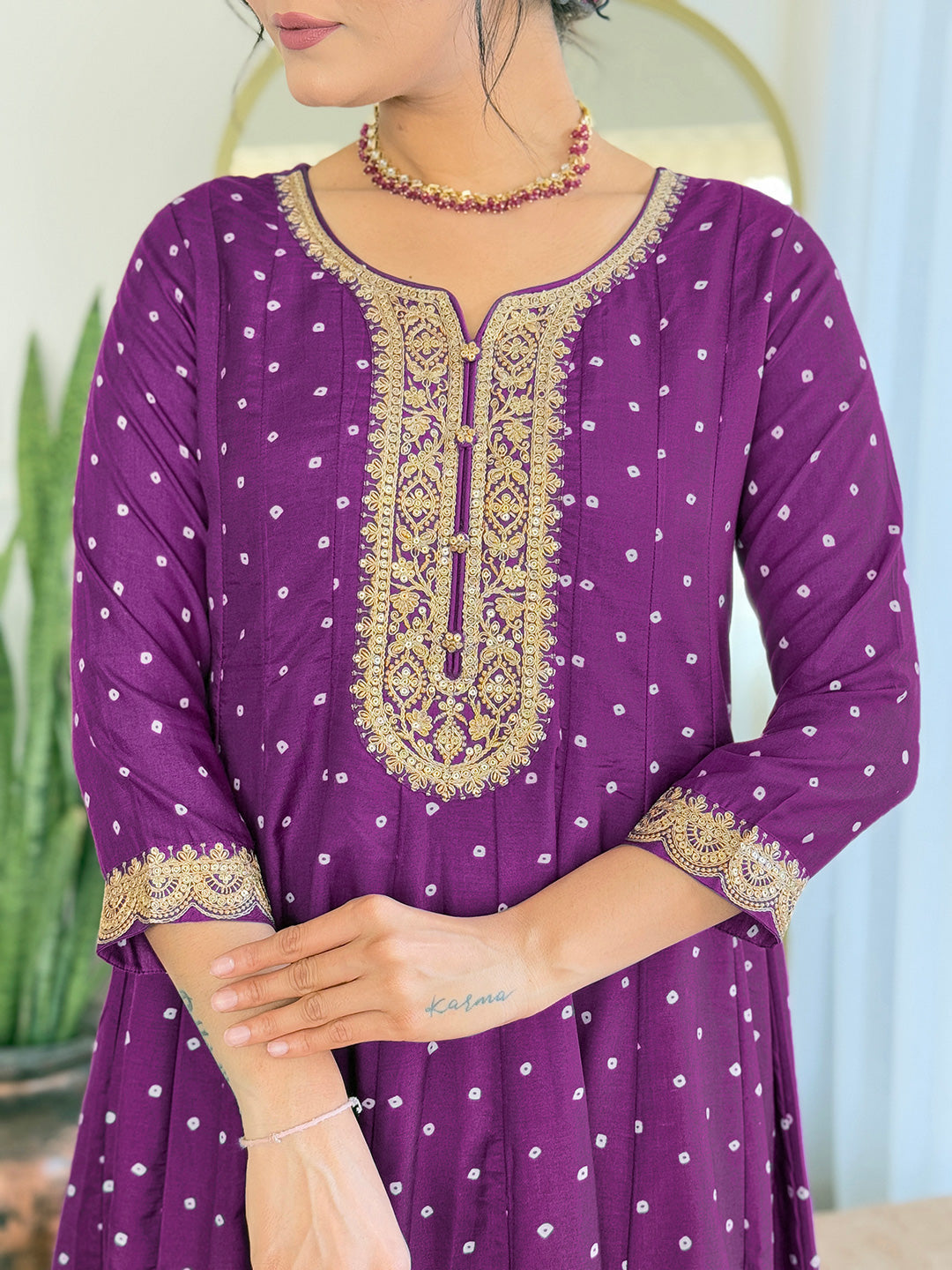 The52 Beautiful Embroidery Work with Vichitra Silk Fabric Flared Kurta, Pant and Dupatta Set | Grocsy
