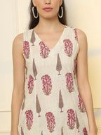 Yufta Pink And Off White Ethnic Motifs Cotton Top And Trouser Co-Ord Set | Grocsy