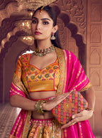 Monjolika Fashion Multi Colour Banarasi Silk Blend Embroidered, Sequins, Swarovski and Weaving Work Lehenga Choli | Grocsy