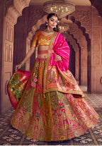 Monjolika Fashion Multi Colour Banarasi Silk Blend Embroidered, Sequins, Swarovski and Weaving Work Lehenga Choli | Grocsy