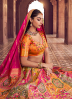 Monjolika Fashion Multi Colour Banarasi Silk Blend Embroidered, Sequins, Swarovski and Weaving Work Lehenga Choli | Grocsy
